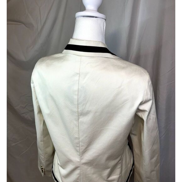 Talbots Off White Navy Style Blazer Jacket Womens Button Up Blue Trim NWOT - Picture 5 of 9
